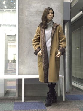 「ロングニットワンピ」｜Aoiさん（レディース・159cm）の冬コーディネート