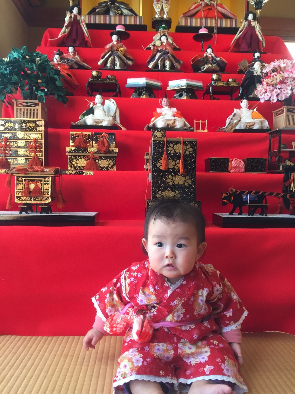 「ひな祭り、甚平、初節句」｜「sirumioneのアイテム（その他ベビー用品、レッド系）」を使った、まこぴ♪さん（キッズ・60cm）の春コーディネートの1枚目の写真
