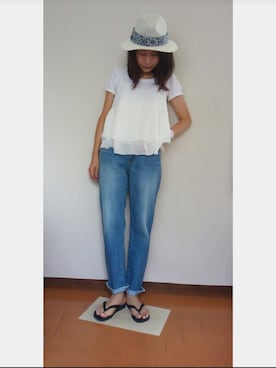 「ハイウェストデニム」｜RIE..:*:･･☆さん（レディース・163cm）の夏コーディネート