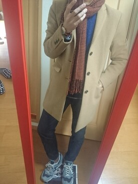 「バレンタインデートスタイル」｜「アイテム（チェスターコート）」を使った、ta-shiさん（メンズ・170cm）の冬コーディネート