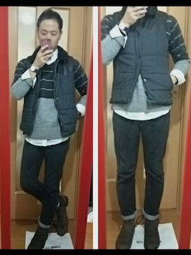 「RAGEBLUE（レイジブルー）のアイテム（ダウンベスト）」を使った、ta-shiさん（メンズ・170cm）の秋コーディネート