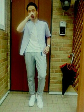 「アイテム（アナログ腕時計、ピンク系）」を使った、ta-shiさん（メンズ・170cm）の夏コーディネート