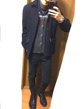 「COMME des GARCONS HOMME DEUX（コムデギャルソンオムドゥ）のアイテム（ブーツ）」を使った、ゆうきさん（メンズ・165cm）の冬コーディネート