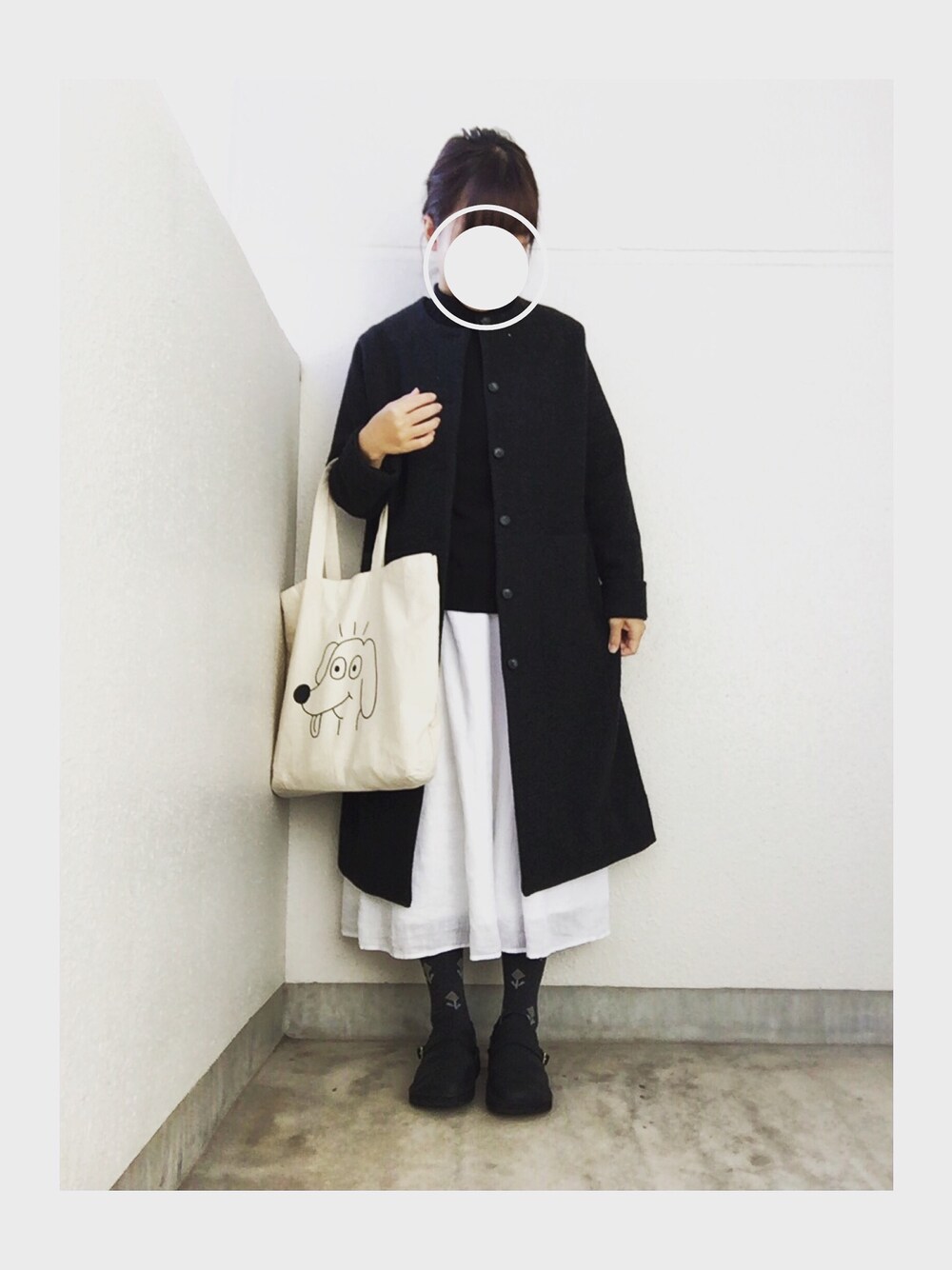 「MHL、ゴーシュ、YAECA、オーロラシューズ」｜「ゴーシュのアイテム（スカート、ホワイト系）」を使った、14さん（レディース・148cm）の秋コーディネートの1枚目の写真