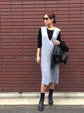 「BLACK BY MOUSSY（ブラックバイマウジー）のアイテム（ライダースジャケット）」を使った、maicoさん（レディース・169cm）の冬コーディネート