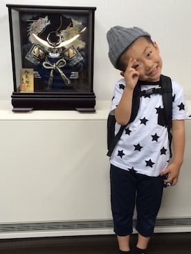 「こどもの日」｜「アイテム（ニットキャップ/ビーニー）」を使った、nanacho❤︎さん（キッズ・110cm）の春コーディネート
