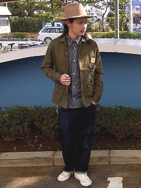 「Schott（ショット）のSchott/ショット/CHAMBRAY WORK SHIRTS/シャンブレー ワーク シャツ（シャツ/ブラウス）」を使った、okaiさん（メンズ・172cm）の冬コーディネート