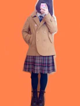 「Pコート」｜「アイテム（ダウンジャケット/コート）」を使った、なかさん（レディース・154cm）の冬コーディネート