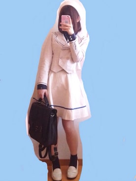 「サッチェルバッグ」｜「アイテム（ハンチング/ベレー帽）」を使った、なかさん（レディース・154cm）の春コーディネート