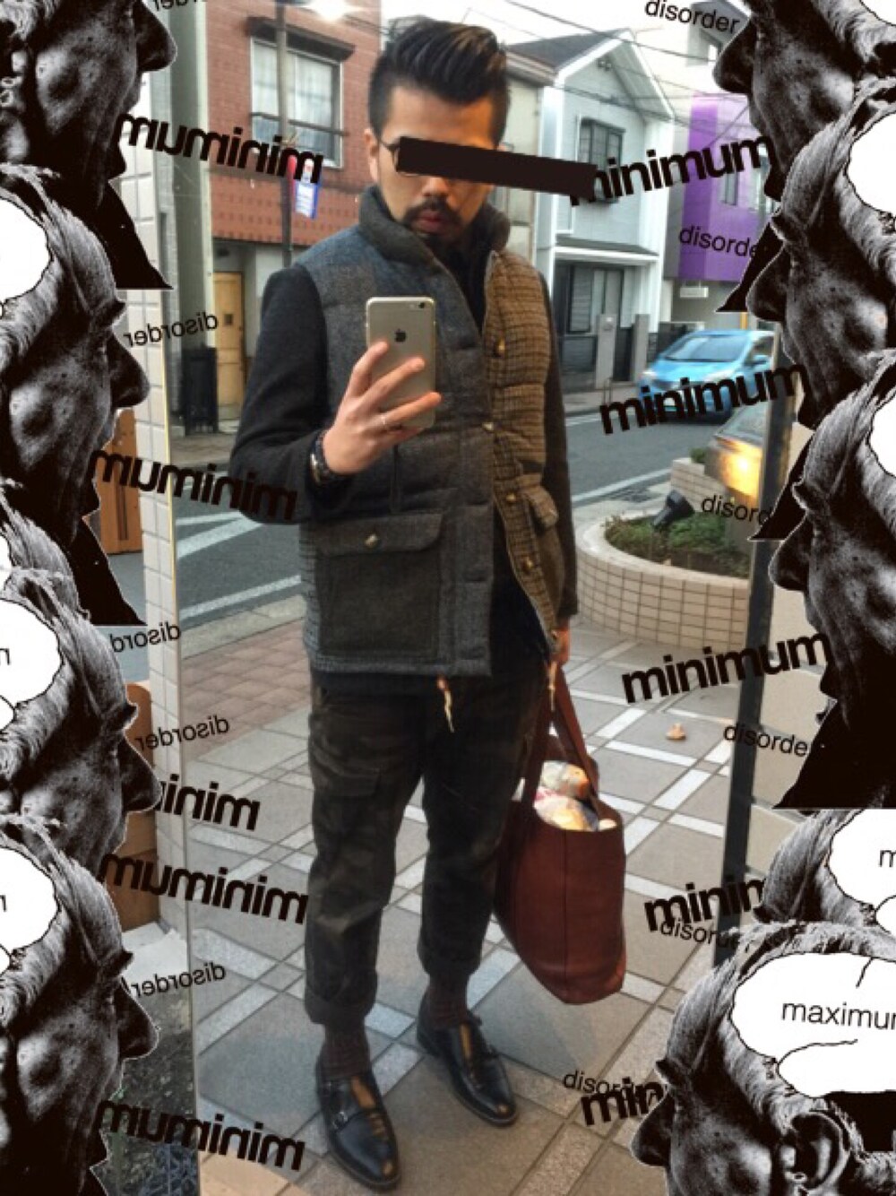 「BEAUTY&YOUTH UNITED ARROWS、ダウンベスト、ハリスツイード、カモフラ」｜「BEAUTY&YOUTH UNITED ARROWSのBY HARRIS TWEED クレイジー ダウン ベスト（ダウンベスト、その他）」を使った、JoeJoさん（メンズ・175cm）の冬コーディネートの1枚目の写真