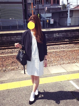 「ストライプワンピース」｜「アイテム（ブルゾン）」を使った、pipiさん（レディース・158cm）の春コーディネート