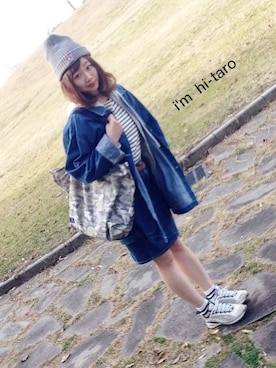 「白いスニーカー」｜「アイテム（デニムジャケット）」を使った、ひいたろさん（レディース・156cm）の春コーディネート