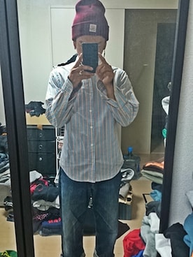 「POINTER（ポインター ）のアイテム（ニットキャップ/ビーニー）」を使った、Katsさん（メンズ・170cm）の春コーディネート