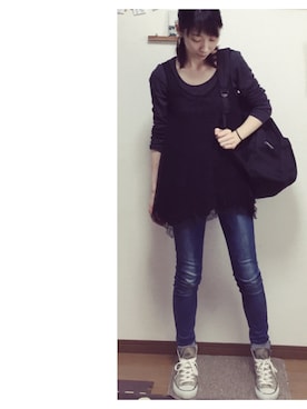 「UNIQLO（ユニクロ）のWOMEN ウルトラストレッチジーンズ（デニムパンツ）」を使った、Lilychouchouさん（レディース・163cm）の秋コーディネート