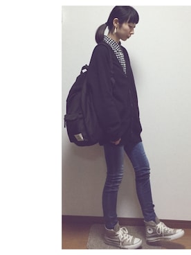 「UNIQLO（ユニクロ）のWOMEN ウルトラストレッチジーンズ（デニムパンツ）」を使った、Lilychouchouさん（レディース・163cm）の冬コーディネート