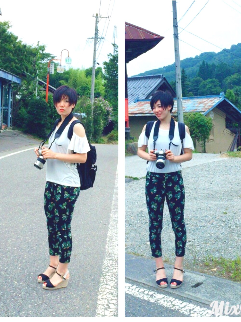 「雨の日、オフショル、カメラ女子」｜「GUのアイテム（パンツ、ブラック系）」を使った、LAIさん（レディース・168cm）の夏コーディネートの1枚目の写真