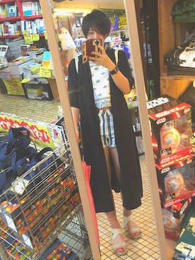 「ショート丈トップス」｜「アイテム（シャツワンピース）」を使った、LAIさん（レディース・168cm）の夏コーディネート