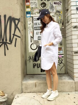 「STUDIOUS（ステュディオス）のアイテム（シャツワンピース）」を使った、Tomomi Watanabeさん（レディース・150cm）の秋コーディネート