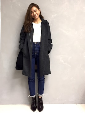 「STUDIOUS（ステュディオス）のアイテム（ステンカラーコート）」を使った、Tomomi Watanabeさん（レディース・150cm）の秋コーディネート