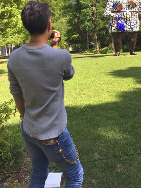 「自作のアイテム（ウォレットチェーン、ゴールド系）」を使った、たーくんさん（メンズ）の春コーディネート