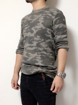 「Bershka（ベルシュカ）のアイテム（Tシャツ/カットソー、グリーン系）」を使った、たーくんさん（メンズ）の秋コーディネート