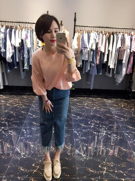 「STELLA McCARTNEY（ステラマッカートニー）のアイテム（その他シューズ、ベージュ系）」を使った、HH文玥さん（レディース・156cm）の春コーディネート