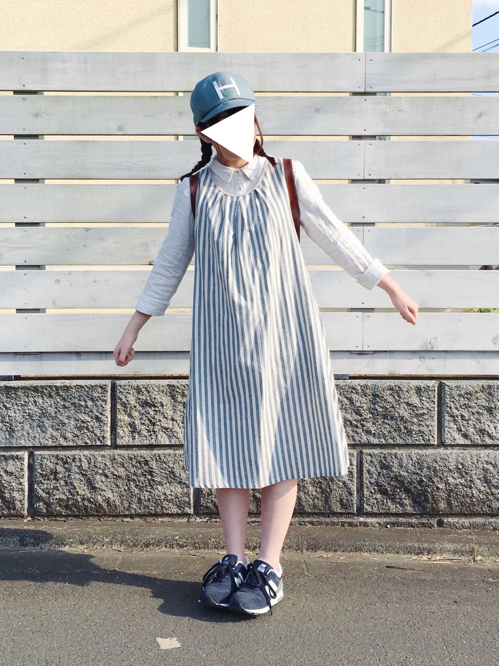 「春コーデ、ニューバランス565」｜「ehka sopoのアイテム（キャップ、ブルー系）」を使った、Amy*さん（レディース・148cm）の春コーディネートの1枚目の写真