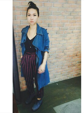 「stripes」｜「アイテム（スラックス）」を使った、Celia Thamさん（レディース・163cm）の冬コーディネート