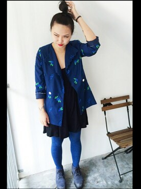 「blue」｜「アイテム（つなぎ/オールインワン）」を使った、Celia Thamさん（レディース・163cm）の冬コーディネート
