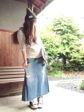 「GU（ジーユー）のアイテム（ニットキャップ/ビーニー、グリーン系）」を使った、☆kirakyさん（レディース・156cm）の春コーディネート