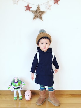 「MAISON DE REEFUR（メゾンドリーファー）のアイテム（ブーツ）」を使った、*𝙰𝙽𝚂_𝙼𝙴*さん（キッズ・80cm）の冬コーディネート