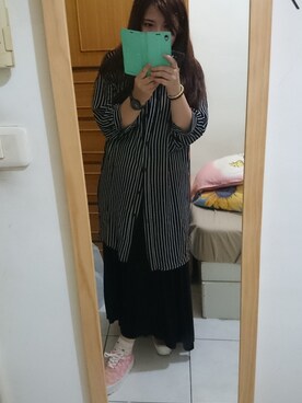 「アイテム（シャツ/ブラウス、ブラック系）」を使った、雅姬さん（レディース・156cm）の夏コーディネート