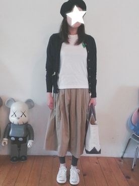 「ひざ丈スカート」｜「アイテム（ハンチング/ベレー帽）」を使った、kaoさん（レディース・162cm）の夏コーディネート