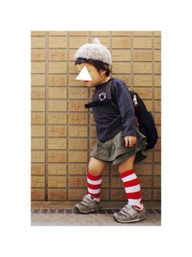 「マクドナルド」｜「アイテム（ニットキャップ/ビーニー）」を使った、hicoさん（キッズ・90cm）の秋コーディネート