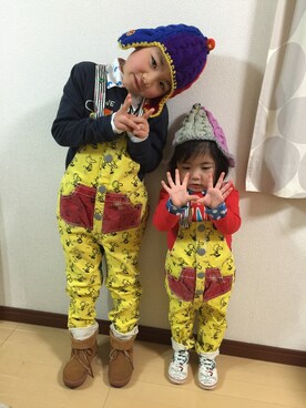「アイテム（サロペット/オーバーオール、イエロー系）」を使った、ヒロさん（キッズ・90cm）の冬コーディネート