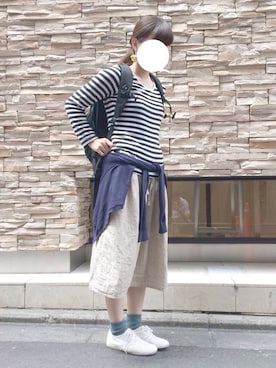 「ジャパンブルー」｜「アイテム（アナログ腕時計）」を使った、mico ↟*さん（レディース・157cm）の夏コーディネート