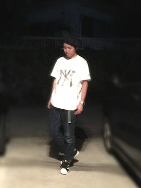 「Tシャツ×デニム」｜「アイテム（ハンチング/ベレー帽）」を使った、けーちゃんさん（メンズ・168cm）の夏コーディネート