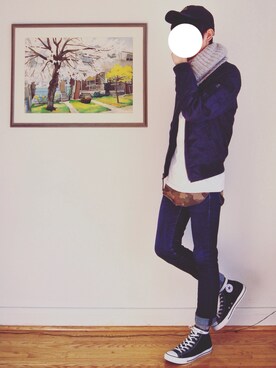 「Abercrombie&Fitch（アバークロンビーアンドフィッチ）のアイテム（ミリタリージャケット）」を使った、dさん（メンズ・185cm）の冬コーディネート