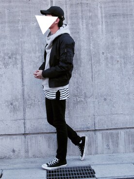 「Abercrombie&Fitch（アバークロンビーアンドフィッチ）のアイテム（ミリタリージャケット）」を使った、dさん（メンズ・185cm）の春コーディネート