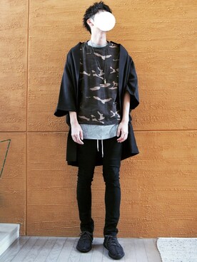 「着物」｜「アイテム（スウェット）」を使った、dさん（メンズ・185cm）の夏コーディネート