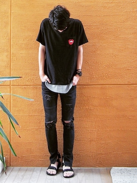 「COMME CA ISM（コムサイズム）のアイテム（サンダル）」を使った、dさん（メンズ・185cm）の秋コーディネート