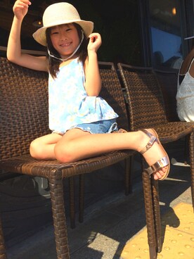 「ZARA KIDSのアイテム（キャミソール、ブルー系）」を使った、k♡uuuさん（キッズ・130cm）の春コーディネート