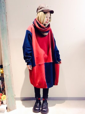 「アイテム（スウェット）」を使った、HANAさん（レディース・155cm）の冬コーディネート