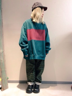 「アイテム（スウェット）」を使った、HANAさん（レディース・155cm）の冬コーディネート