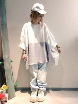 「リメイクデニム」｜「アイテム（キャップ）」を使った、HANAさん（レディース・155cm）の夏コーディネート