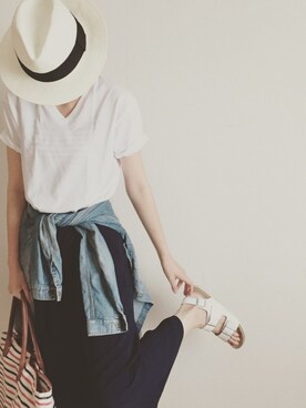 「UNIQLO Tシャツ」｜「アイテム（サンダル）」を使った、minminmaaaさん（レディース・168cm）の夏コーディネート