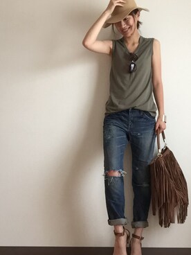 「H&M（エイチ・アンド・エム）のアイテム（ハンドバッグ）」を使った、minminmaaaさん（レディース・168cm）の夏コーディネート