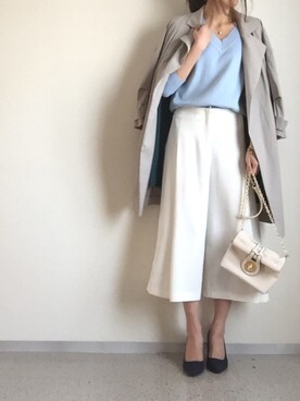 「スカーチョ」｜「アイテム（ステンカラーコート）」を使った、minminmaaaさん（レディース・168cm）の春コーディネート