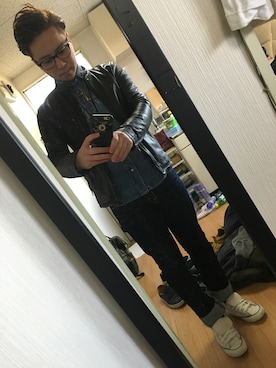 「GOSTAR DE FUGA（ゴスタール ジフーガ）のアイテム（ライダースジャケット）」を使った、kenkenさん（メンズ・165cm）の冬コーディネート