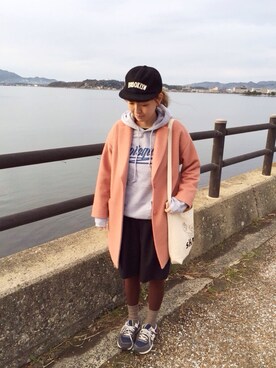 「mystic（ミスティック）のアイテム（ステンカラーコート）」を使った、natsumiさん（レディース・166cm）の冬コーディネート